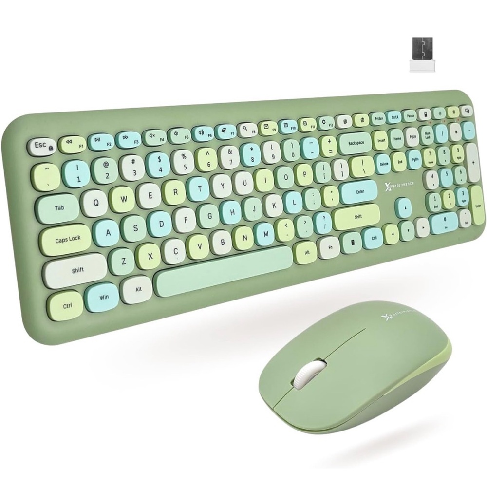 💚 Green Retro Typewriter Wireless Keyboard & Mouse Combo